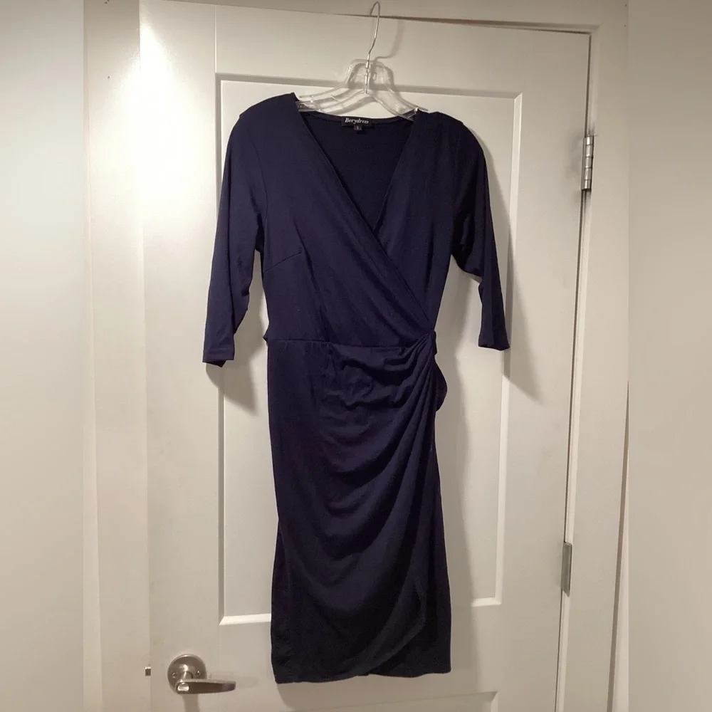 Berydress 3/4 Sleeve V Neck Sheath Casual Party‎ Work Faux Black Wrap Dre… - Picture 3 of 7